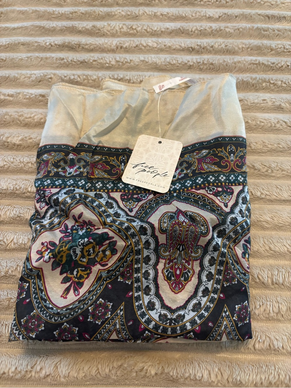 Free People Cream Silk-Feel Paisley Floral Bandana Scarf - Picture 7 of 8